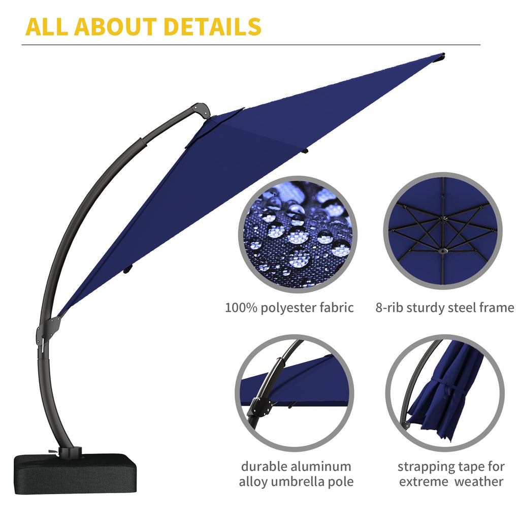 11ft Navy Blue Aluminum Cantilever Patio Umbrella with Base A74340