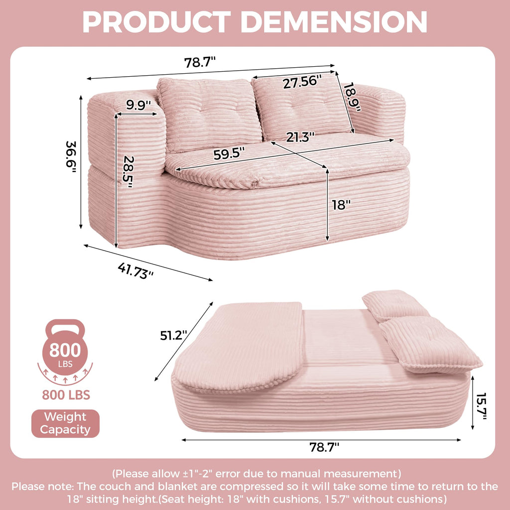 Pink Corduroy Convertible Sofa Bed V25491