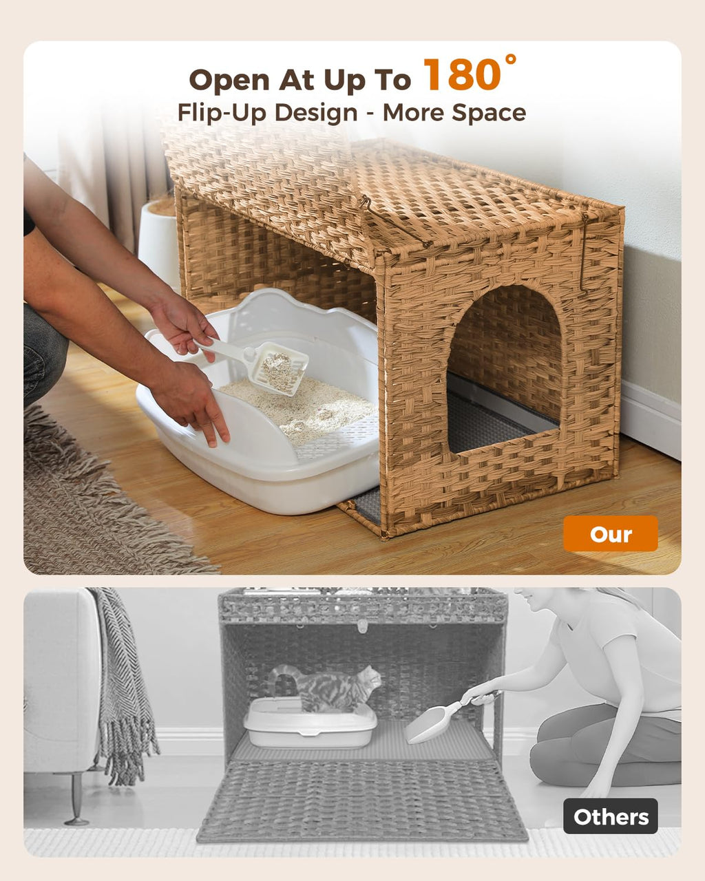 Beige Rattan Cat Litter Box Enclosure O74457