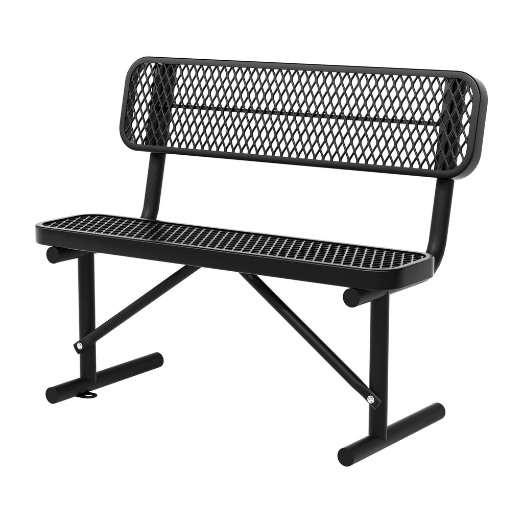 Black Metal Park Bench with Backrest H957