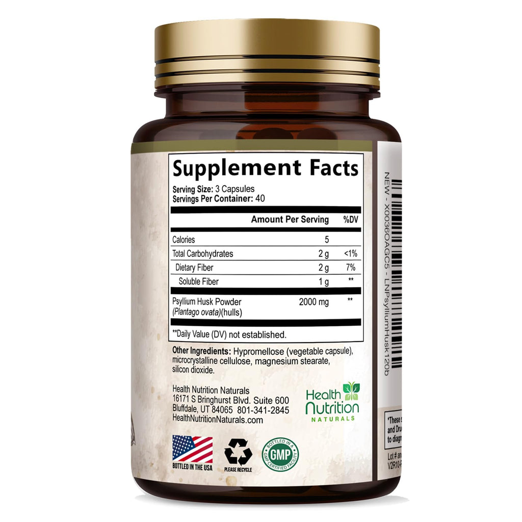 Psyllium Husk Capsules 2000 mg 120 Capsules T14479