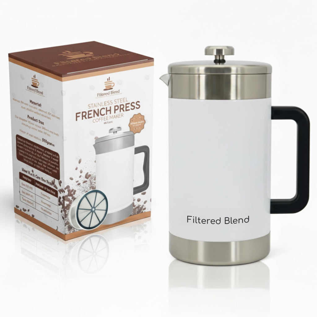 54 oz White Stainless Steel French Press Coffee Maker I92364