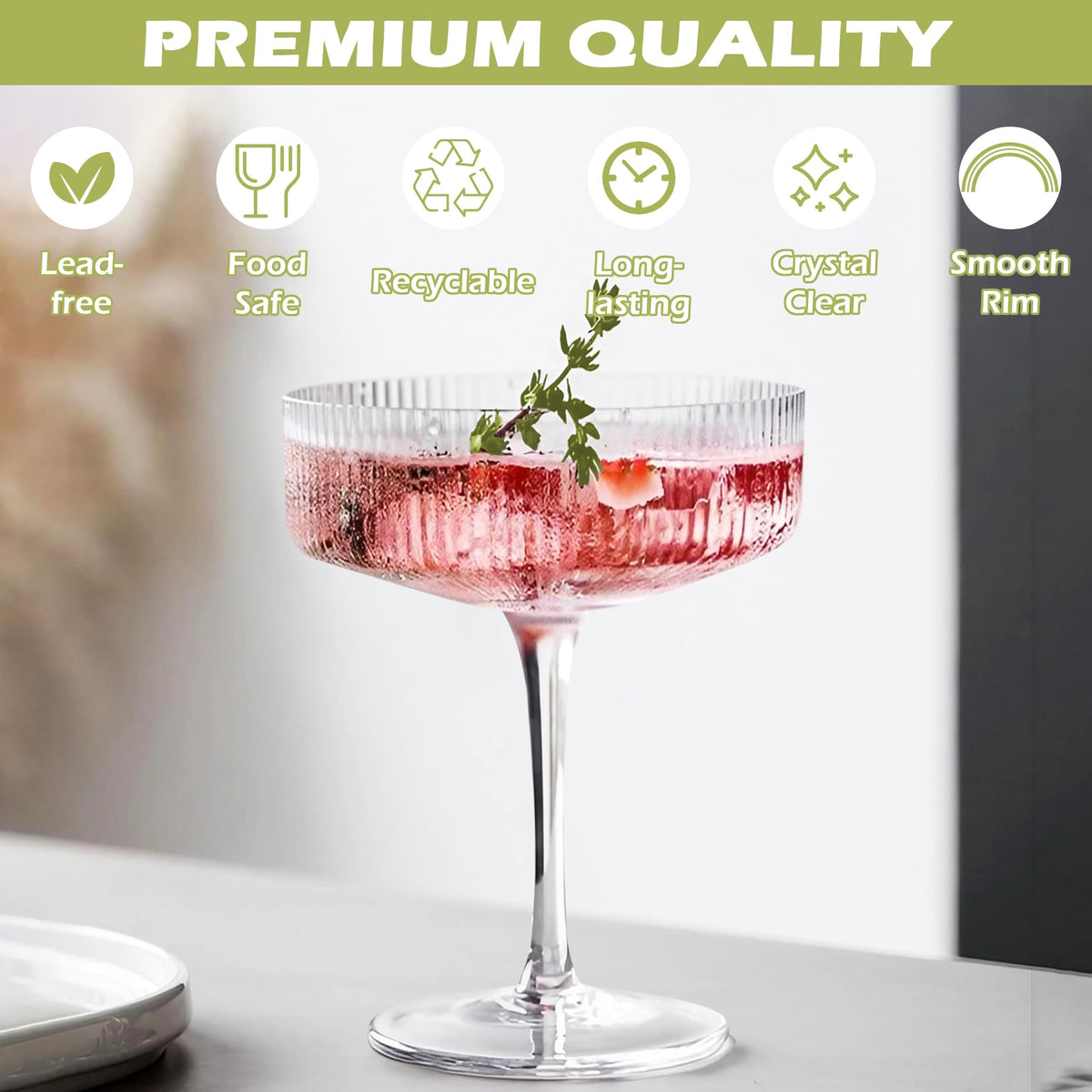 Champagne Coupe Glasses Set of 6, 8 oz Crystal Cocktail Glassware K440