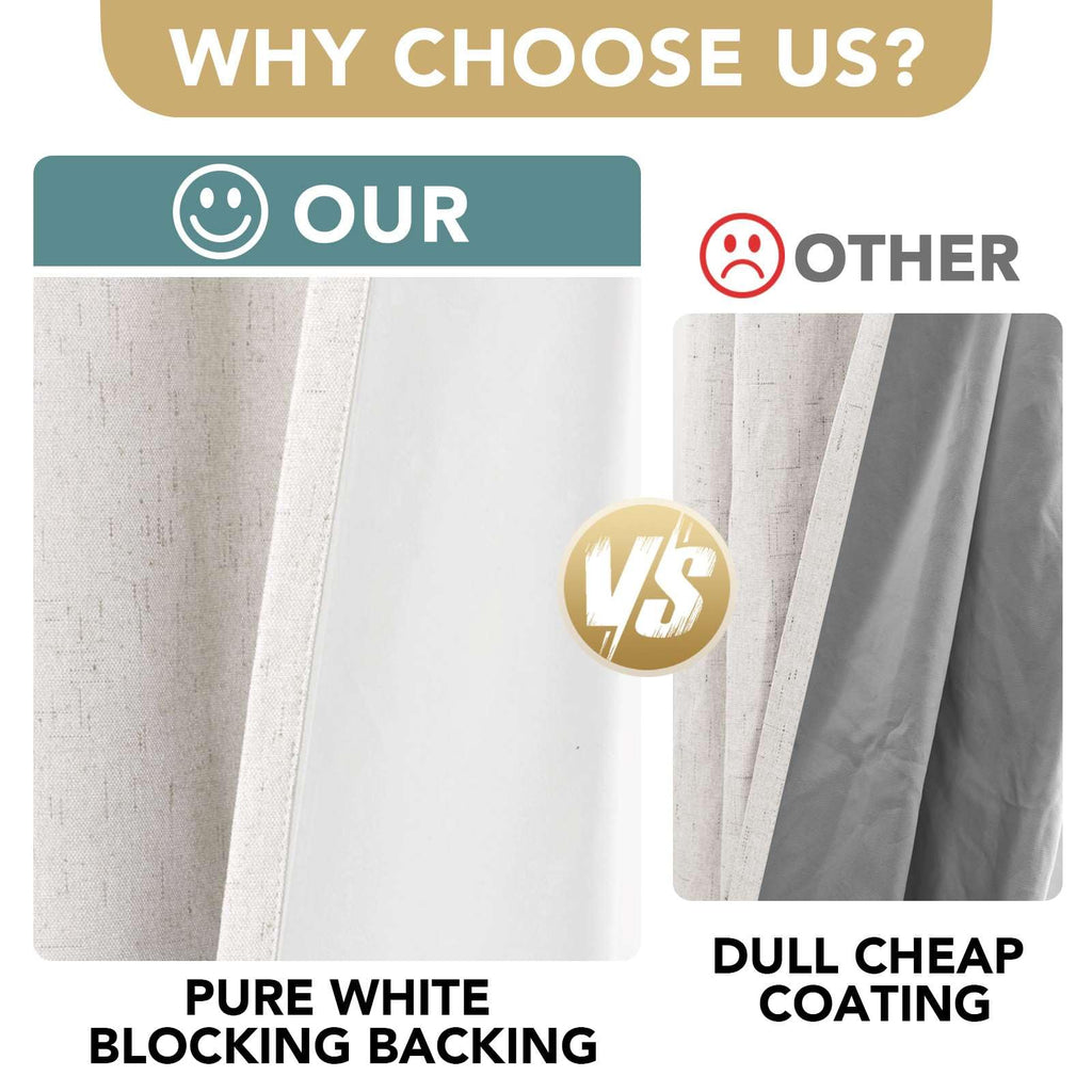 100% Blackout Linen Curtains 84" L 2 Panels Ivory E922