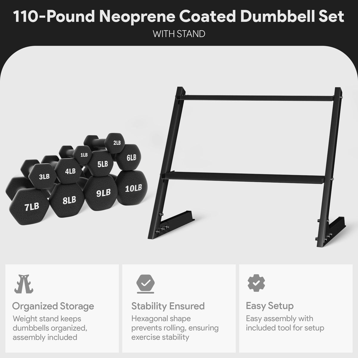 Neoprene Coated Iron Dumbbell Set with Stand I740735