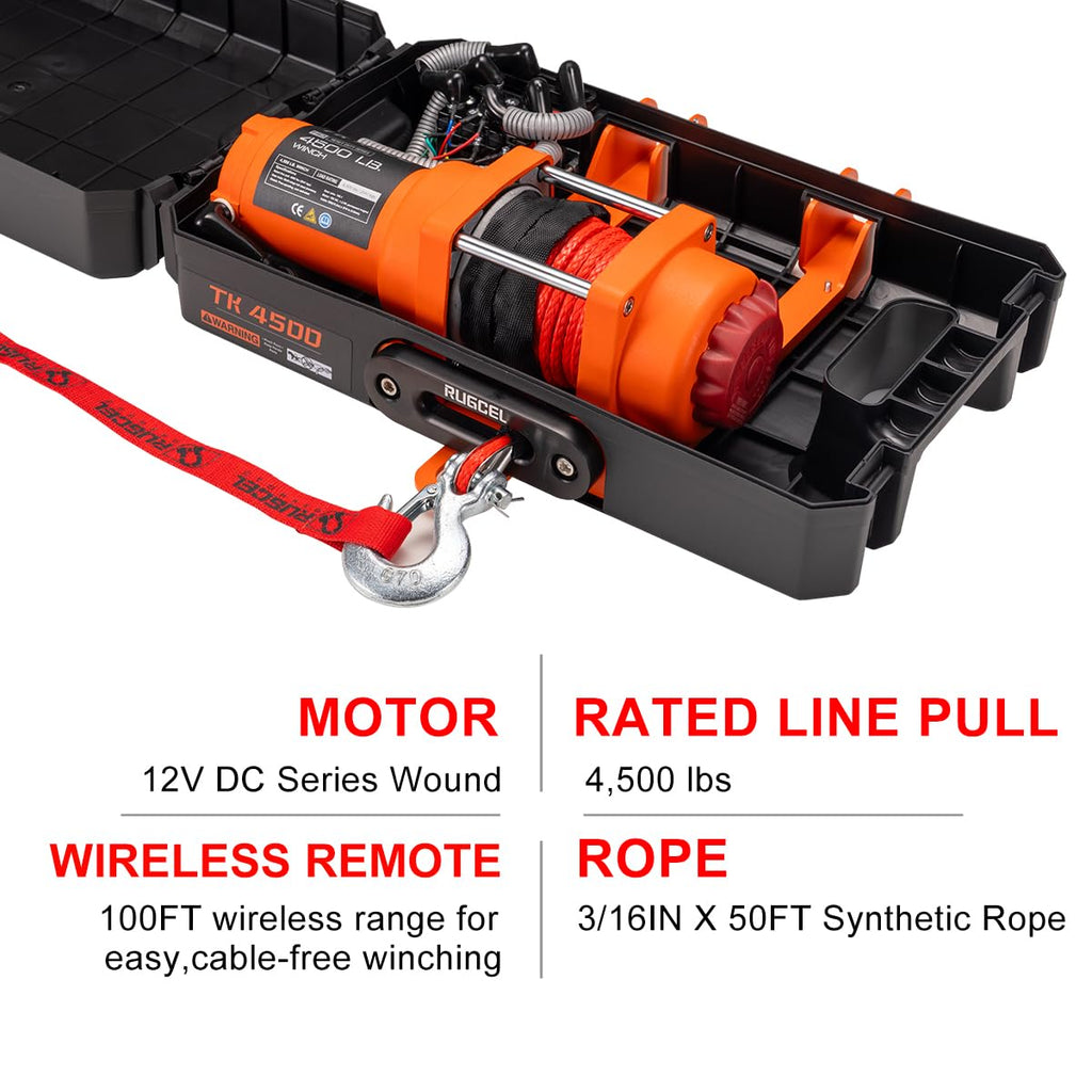 Portable 12V DC Electric Utility Winch 4500lb with Synthetic Rope Q77320