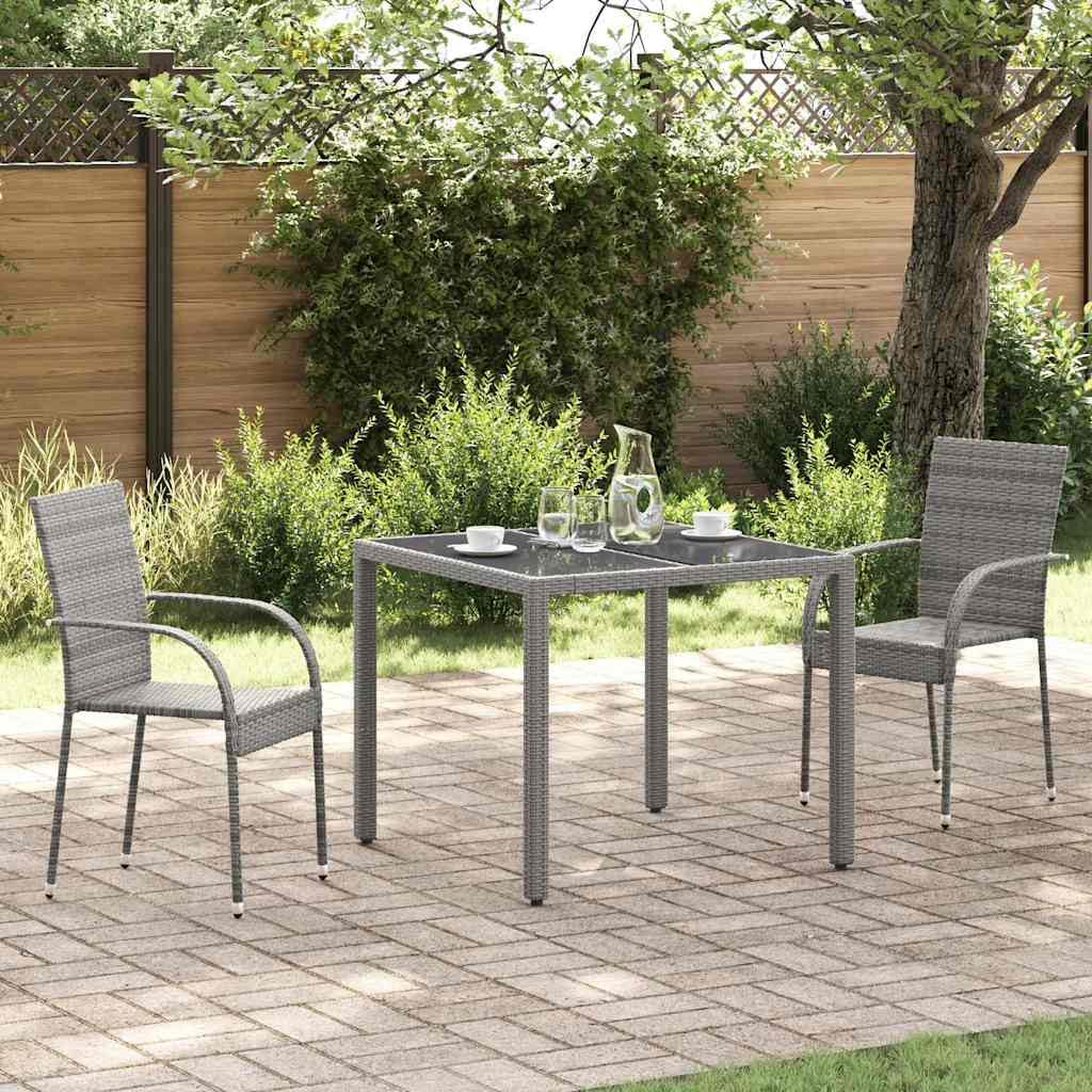 2 Pcs Grey Poly Rattan Stackable Patio Chairs O1365