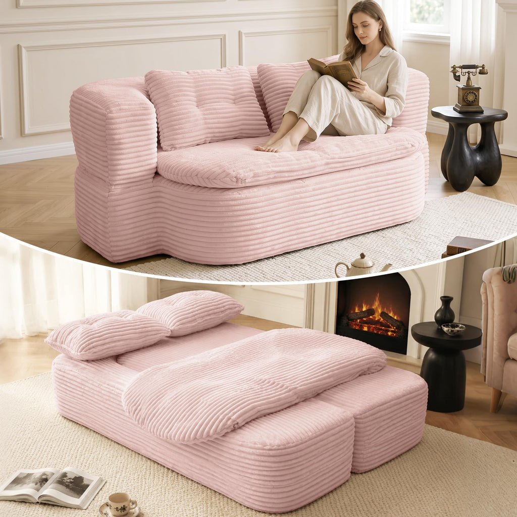 Pink Corduroy Convertible Sofa Bed V25491