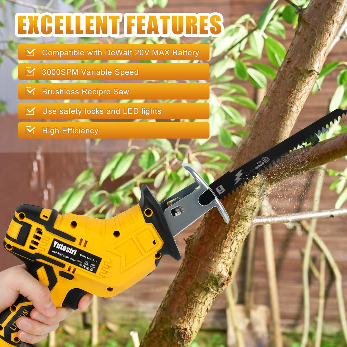 Cordless Reciprocating Saw, 0-3000SPM Variable Speed, 4 Saw Blades B648806