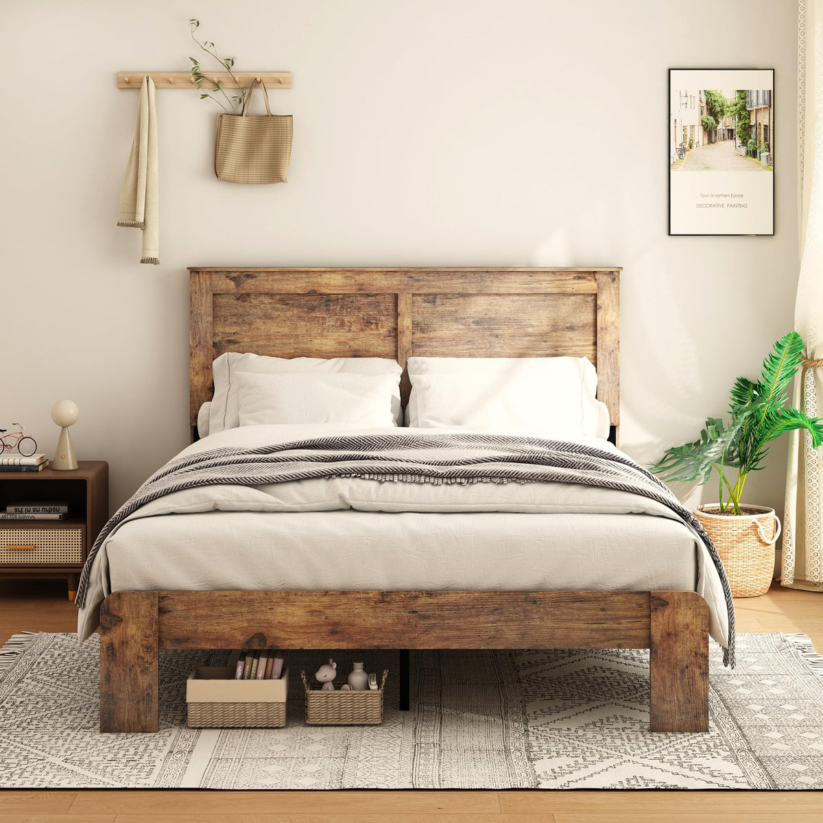 Wood Full Size Bed Frame with Headboard and Footboard I720600