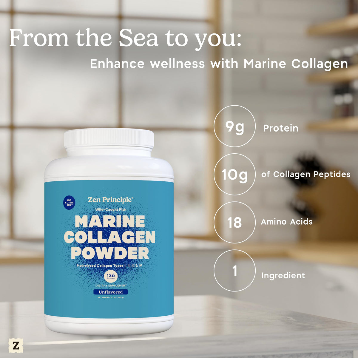 Marine Collagen Peptides Powder 3 lb. Wild-Caught Fish, Non-GMO. Hydrolyzed Types I, II, III & IV Protein. D643
