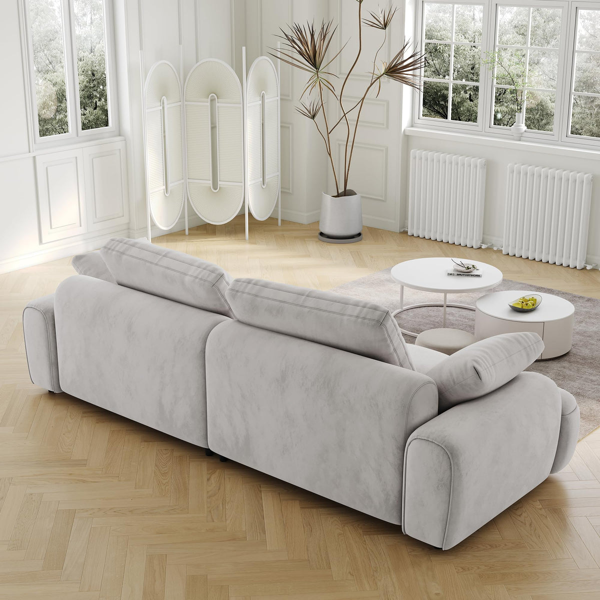 Light Gray Velvet 3 Seat Sofa with Pillow E647