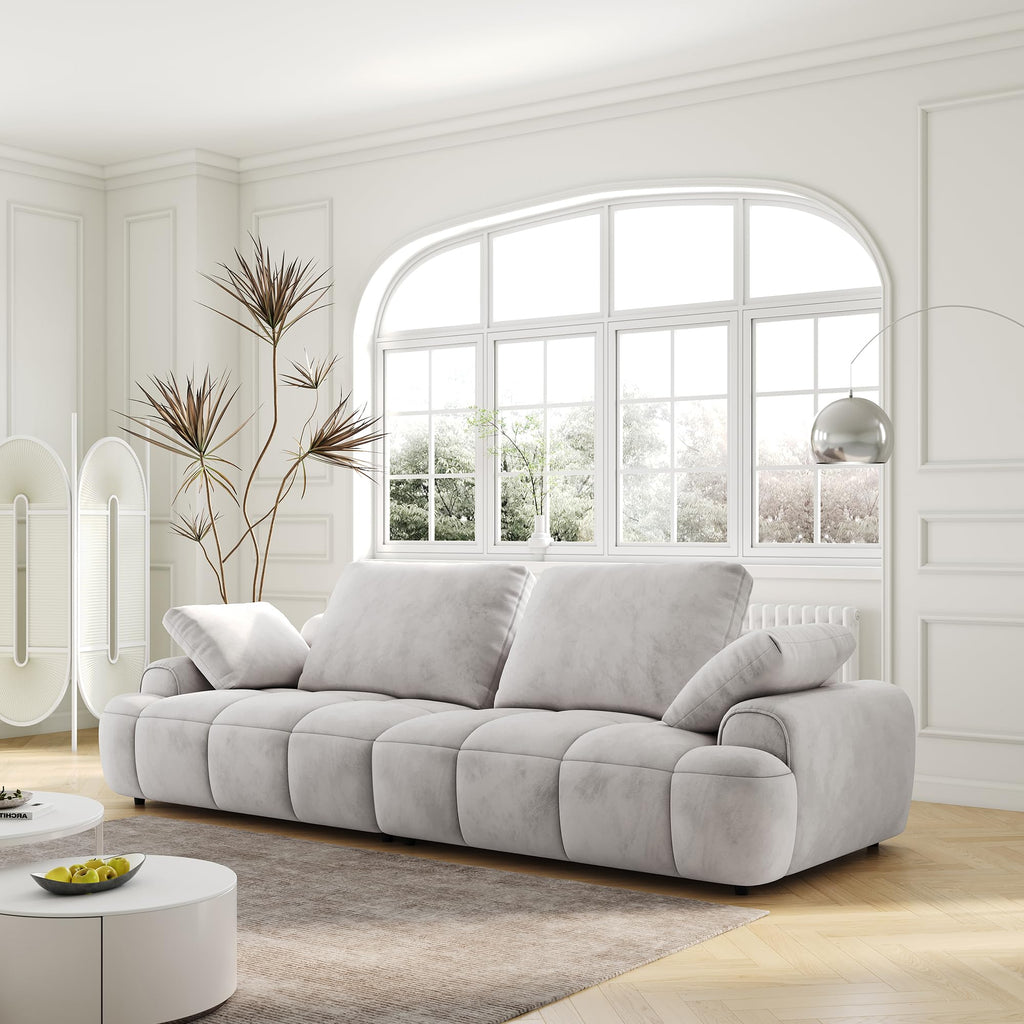 Light Gray Velvet 3 Seat Sofa with Pillow E647
