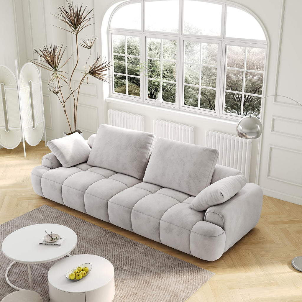 Light Gray Velvet 3 Seat Sofa with Pillow E647