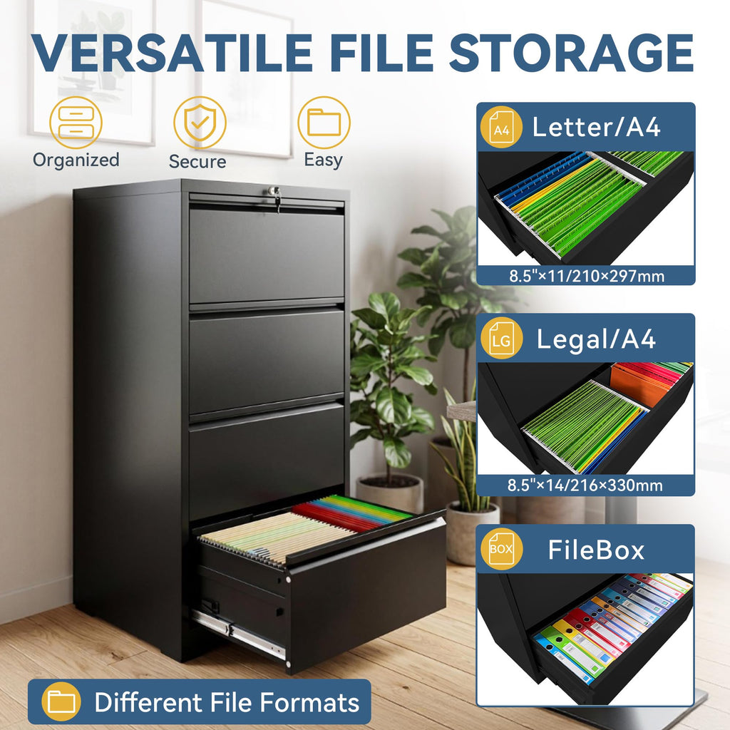 4 Drawer Black Metal File Cabinet with Lock I71432