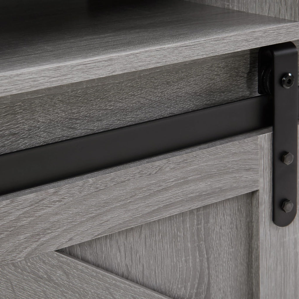 65" Grey Farmhouse TV Stand with Sliding Doors D717