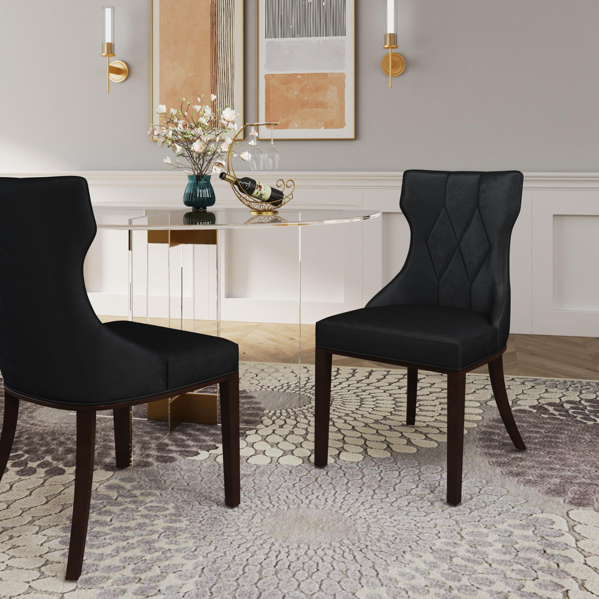 Black Upholstered Dining Chairs Set of 2 Beech Wood V68190