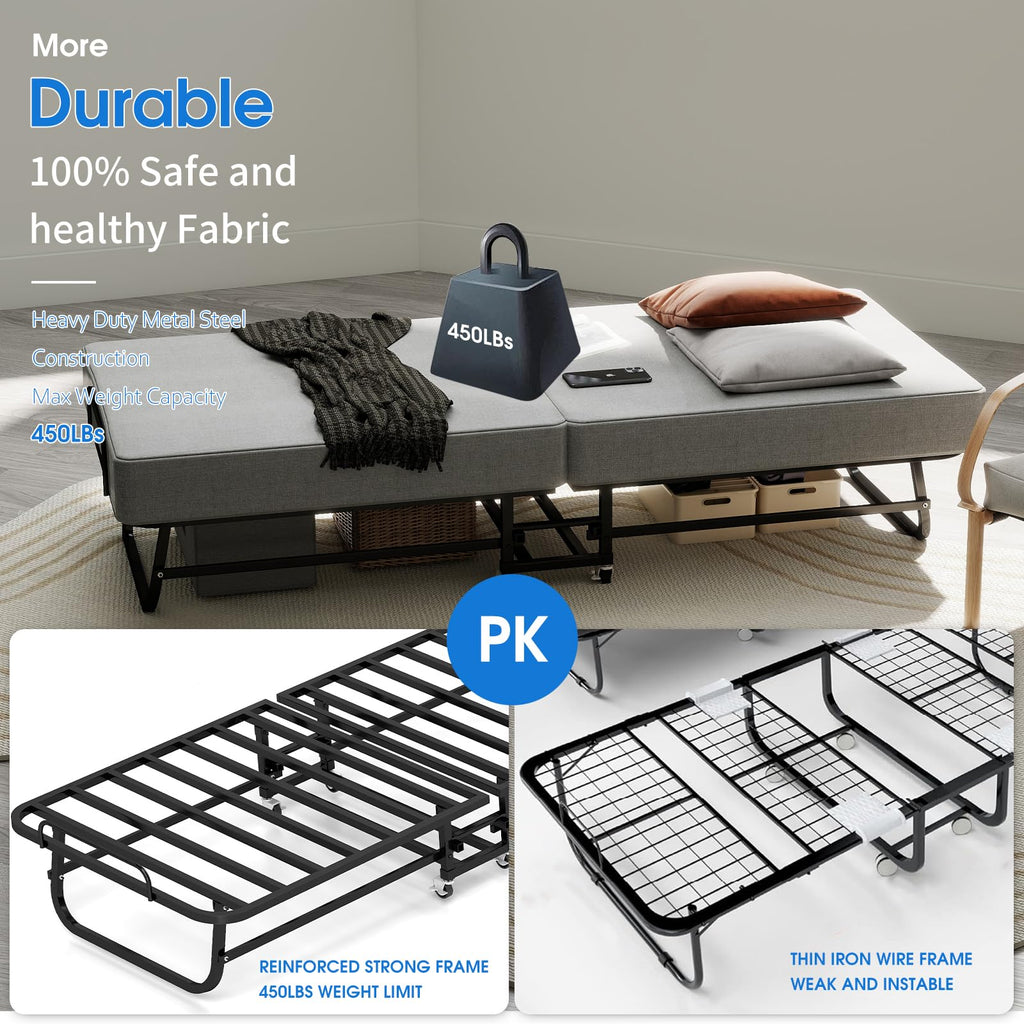 Folding Bed with Mattress, Memory Foam and Metal Frame, 75" x 31" G71444