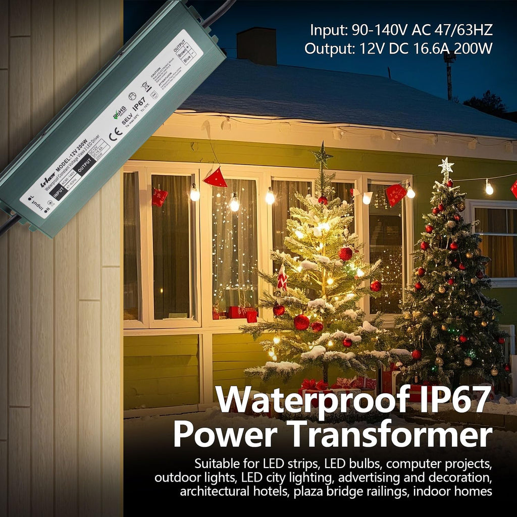 2 Pack 12V 200W Waterproof IP67 LED Driver T990568