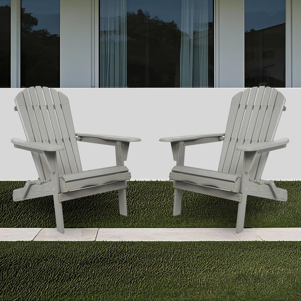 Wood Folding Adirondack Chair Set of 2 Solid Cedar R84508