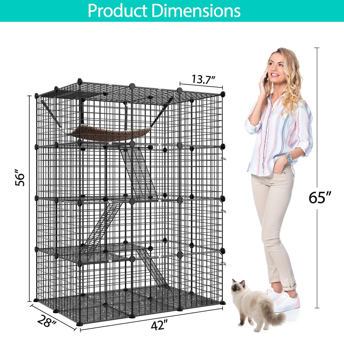 4-Tier Cat Cage Indoor Enclosure Metal Playpen with Hammock E51377