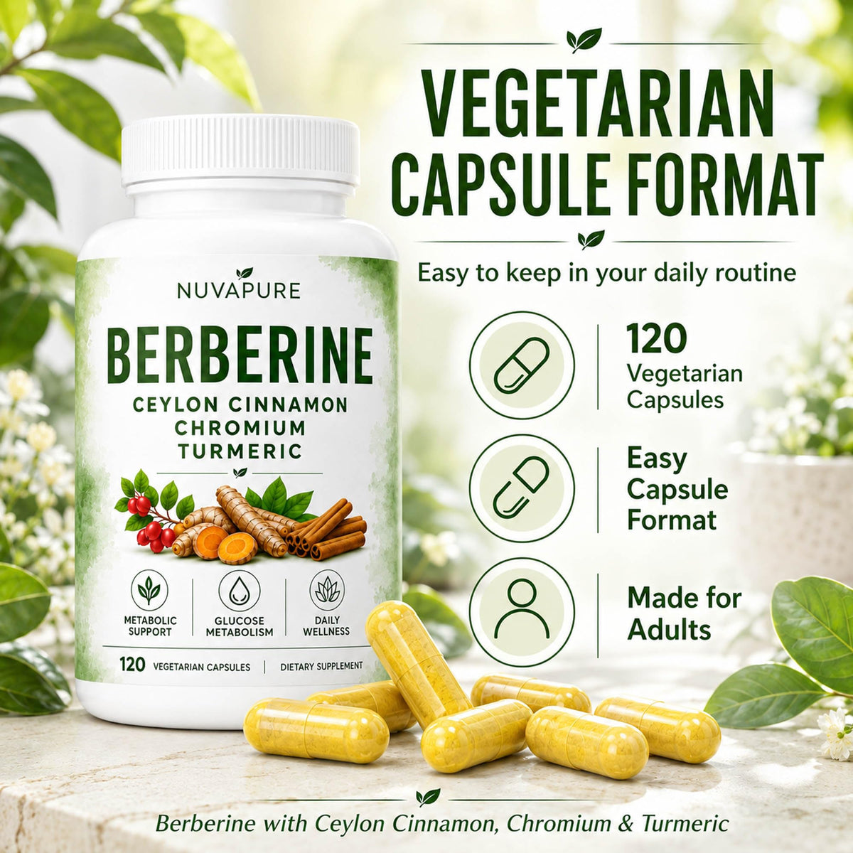 Berberine with Ceylon Cinnamon, Chromium & Turmeric, 120 Vegetarian Capsules I28586