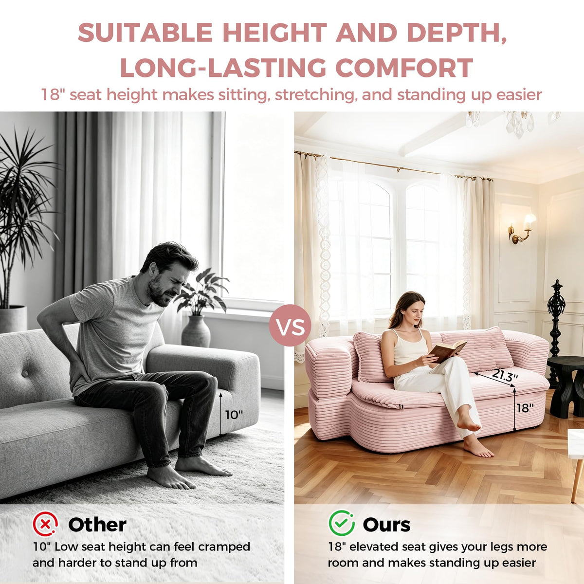 Pink Corduroy Convertible Sofa Bed V25491