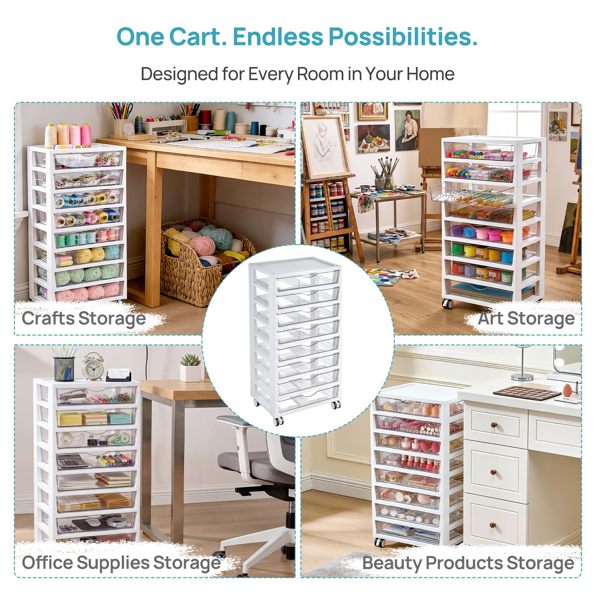 8 Tier Rolling Cart with Drawers E578