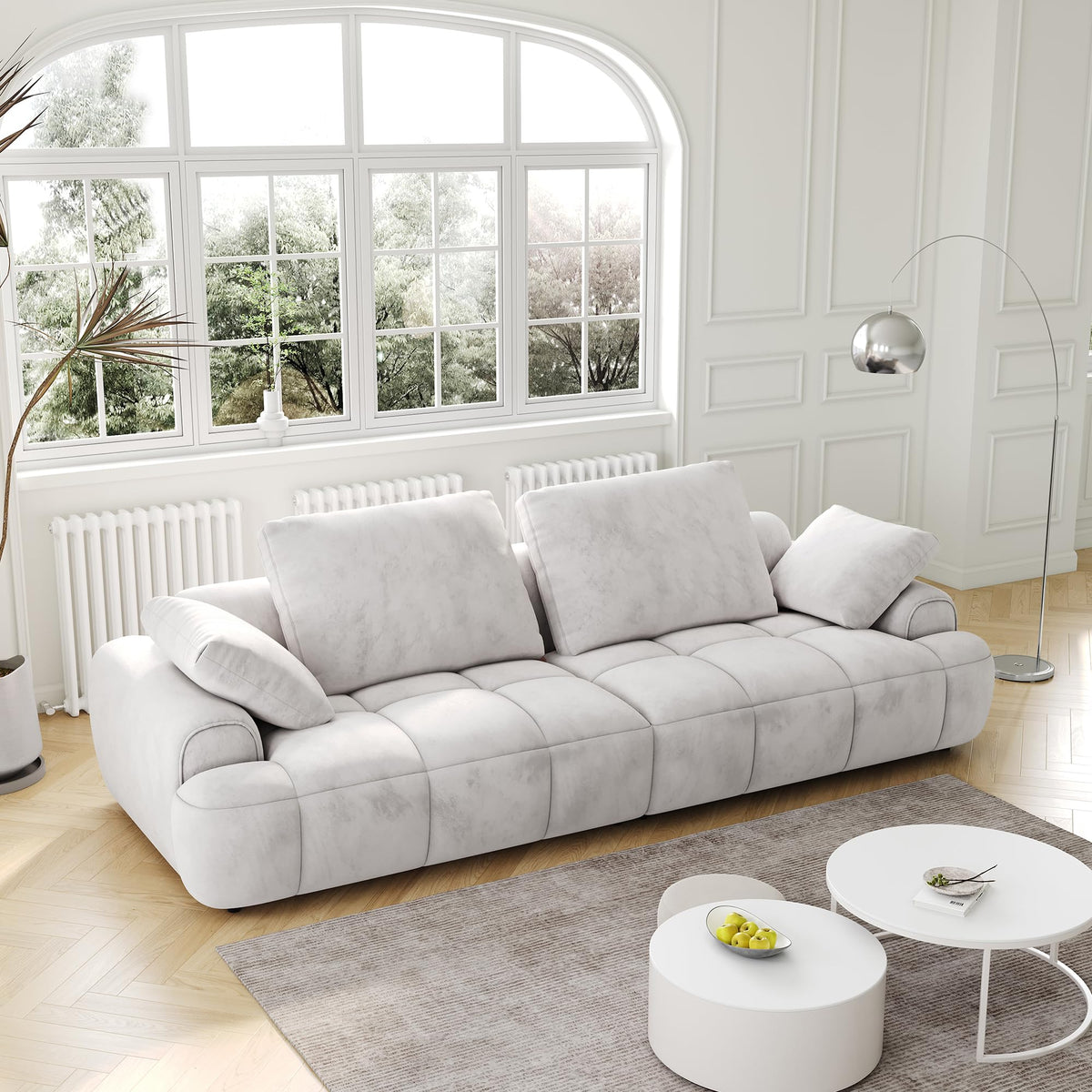 Light Gray Velvet 3 Seat Sofa with Pillow E647