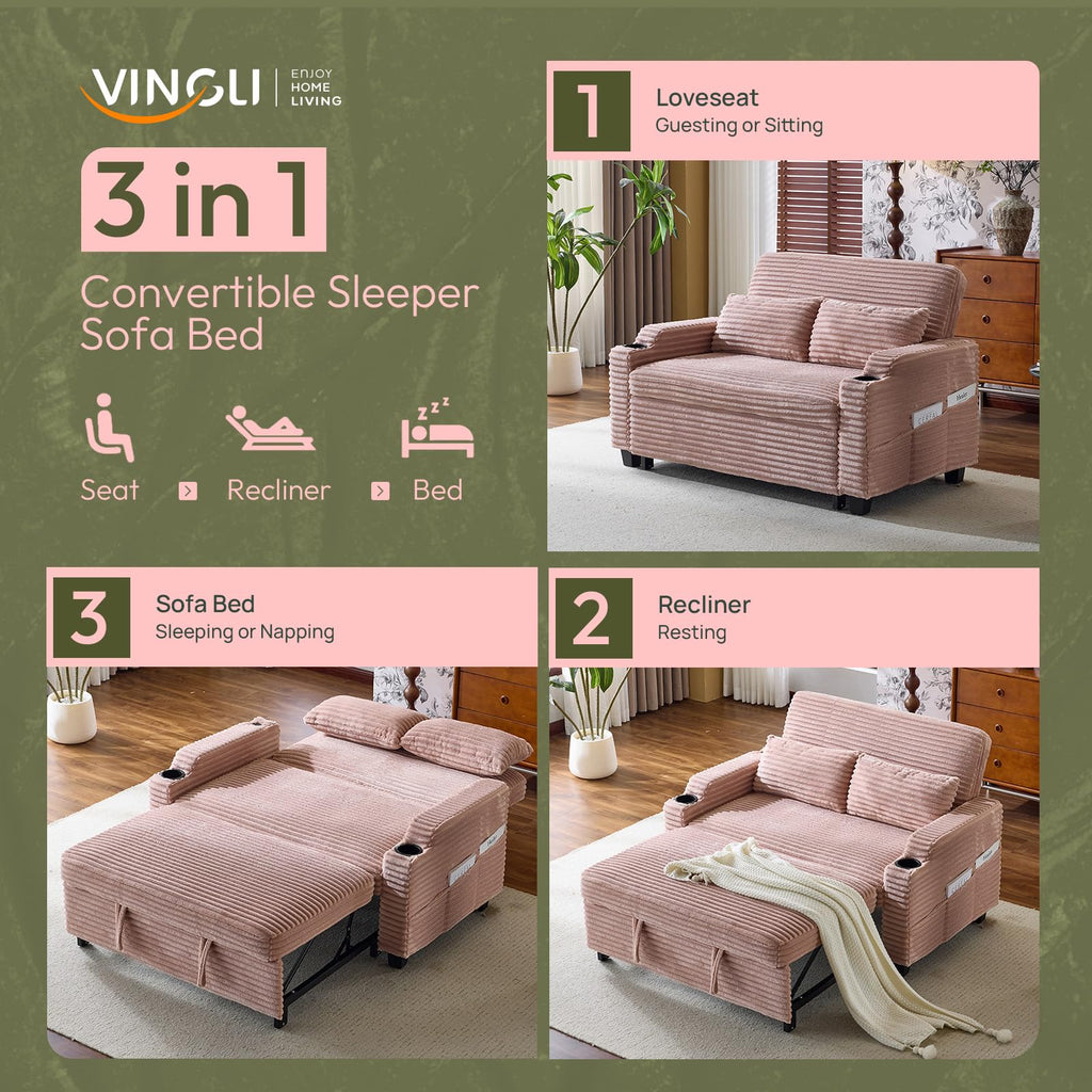 Loveseat Sleeper Sofa Couch with Pull Out Chair Bed A28845