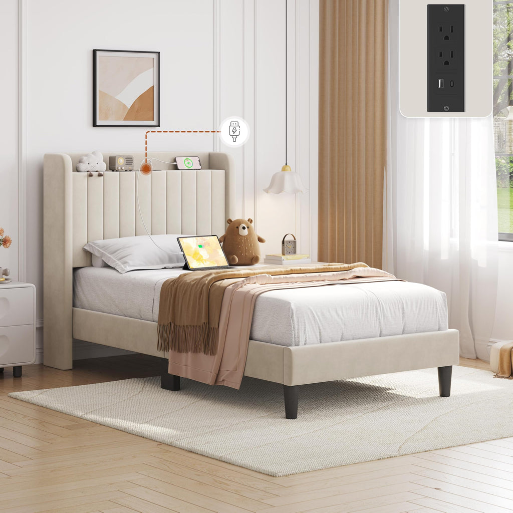 Twin Bed Frame with Storage Headboard W624110