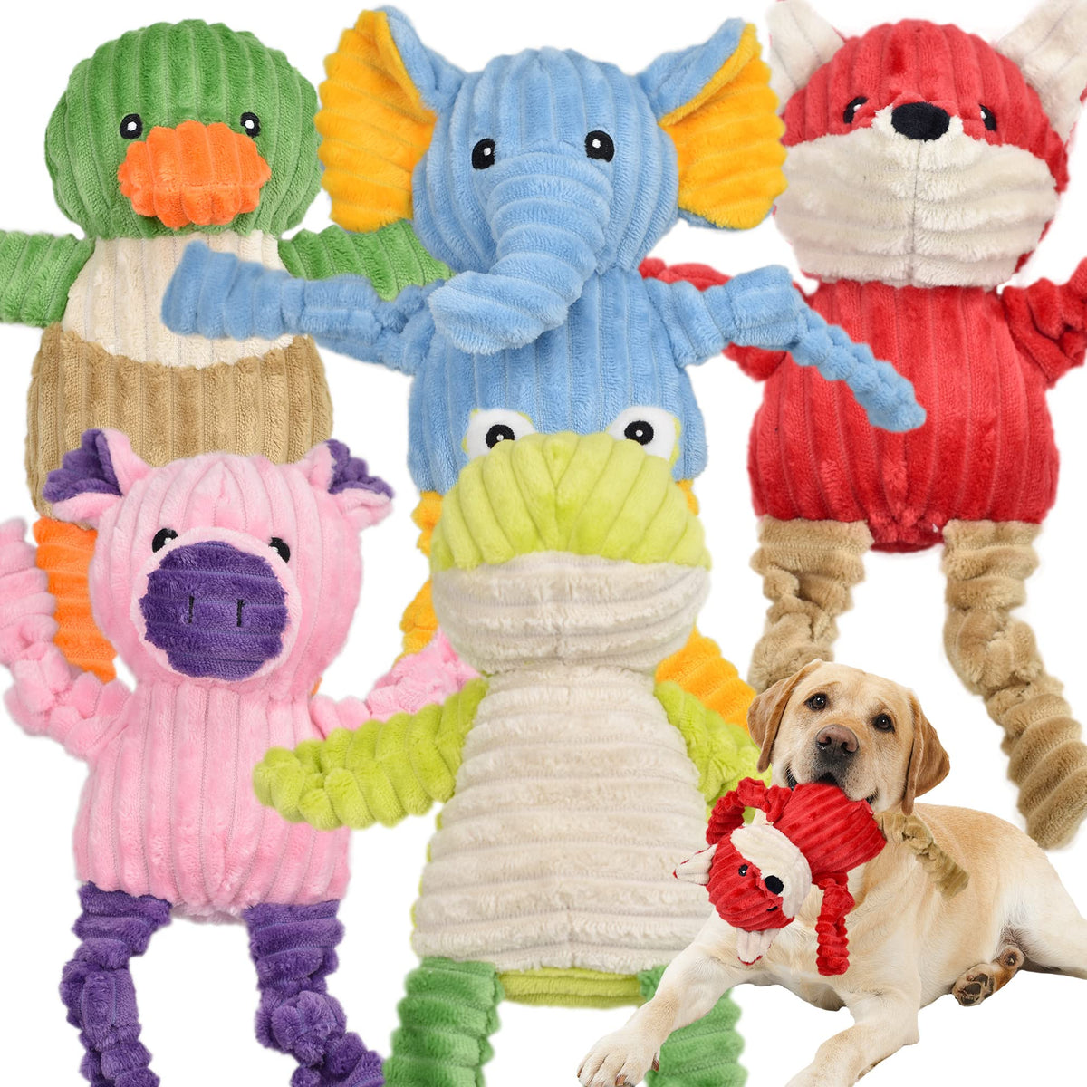 5 Pack Stuffed Squeaky Plush Dog Toys O4368