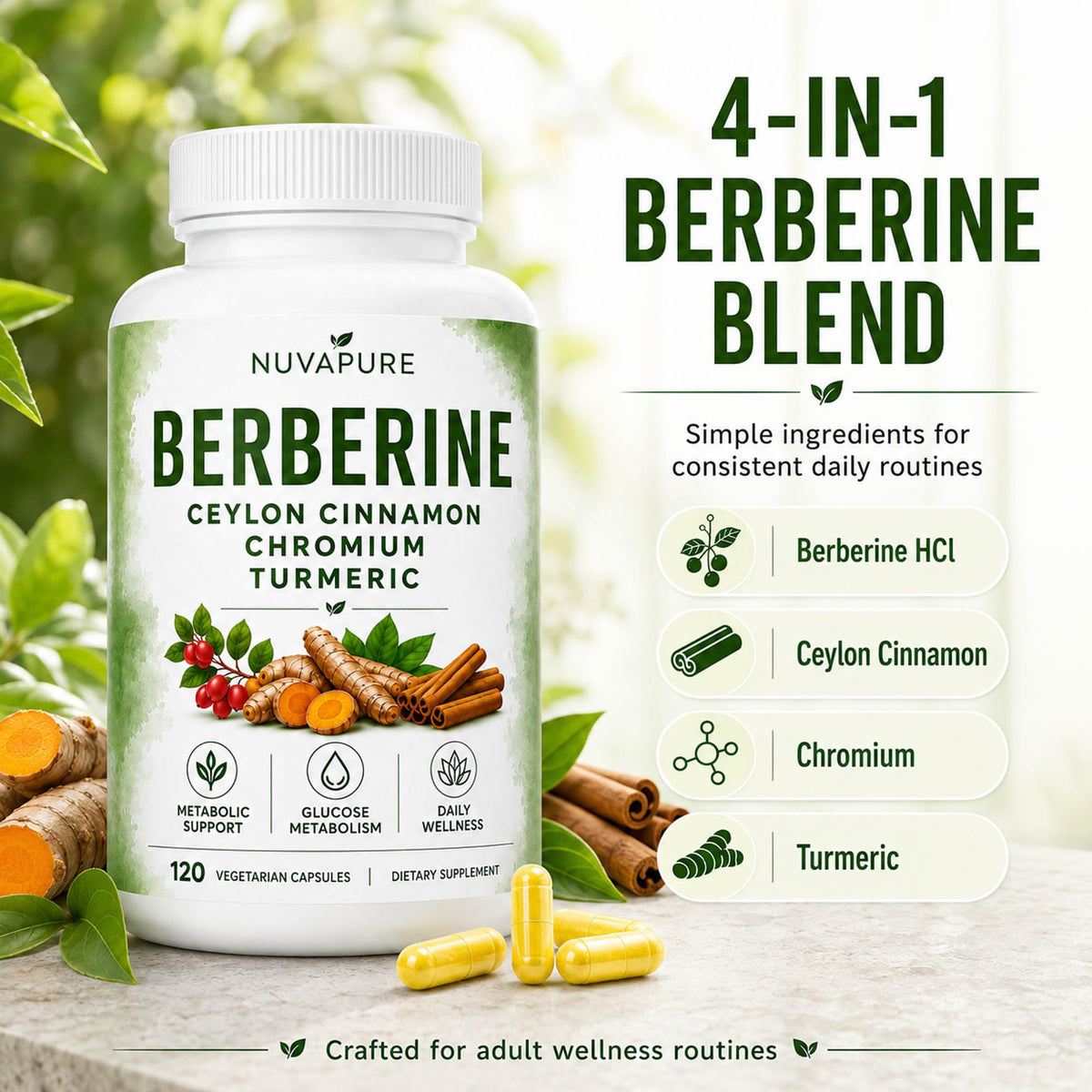 Berberine with Ceylon Cinnamon, Chromium & Turmeric, 120 Vegetarian Capsules I28586