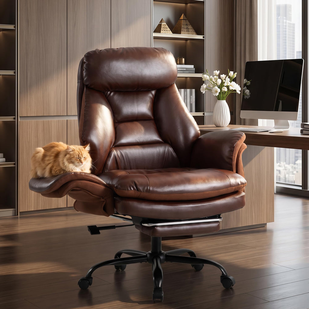 600lbs Big and Tall Brown Leather Office Chair with Footrest N901