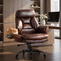 600lbs Big and Tall Brown Leather Office Chair with Footrest N901