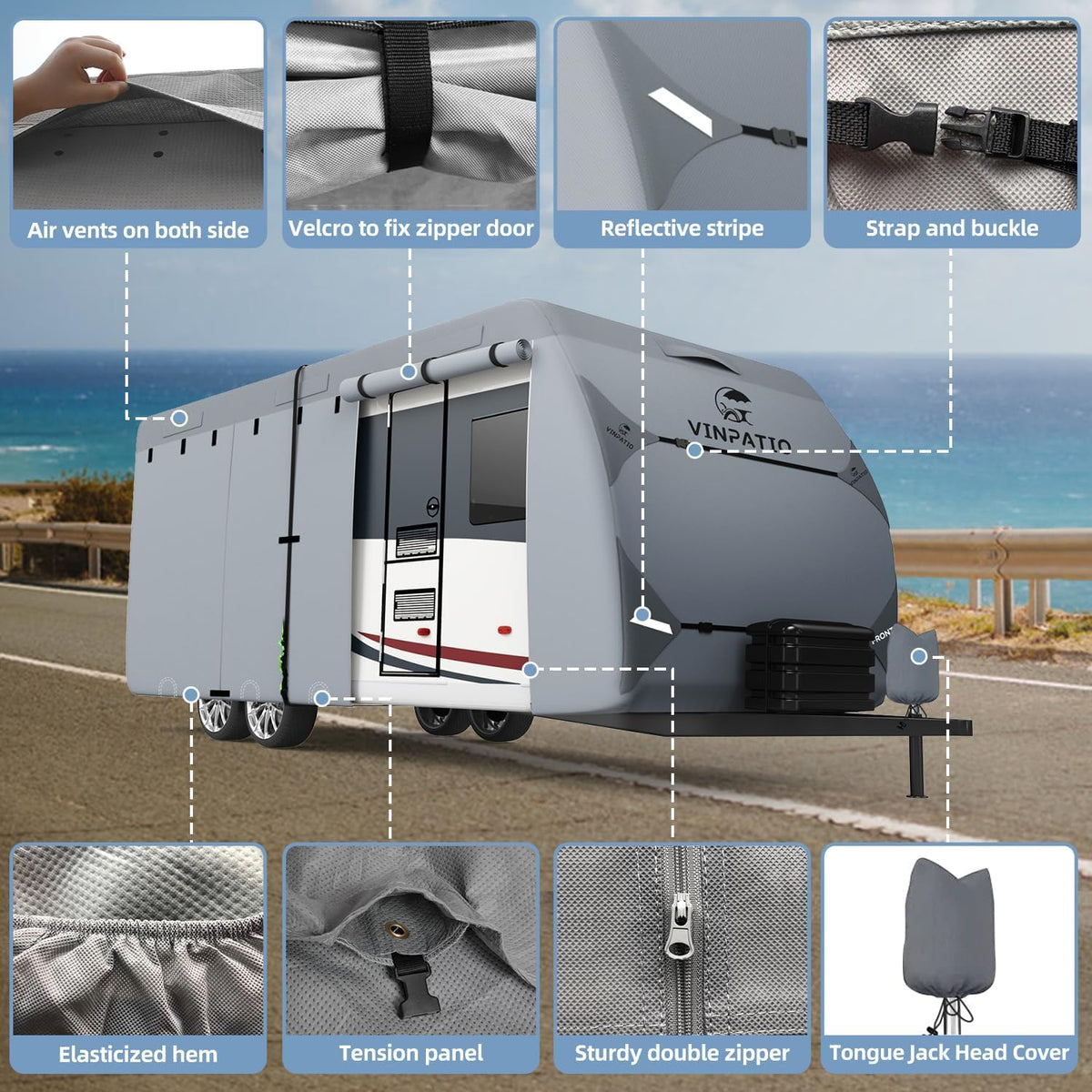 9 Layers Heavy Duty RV Trailer Cover Fits 14'-16' U3347