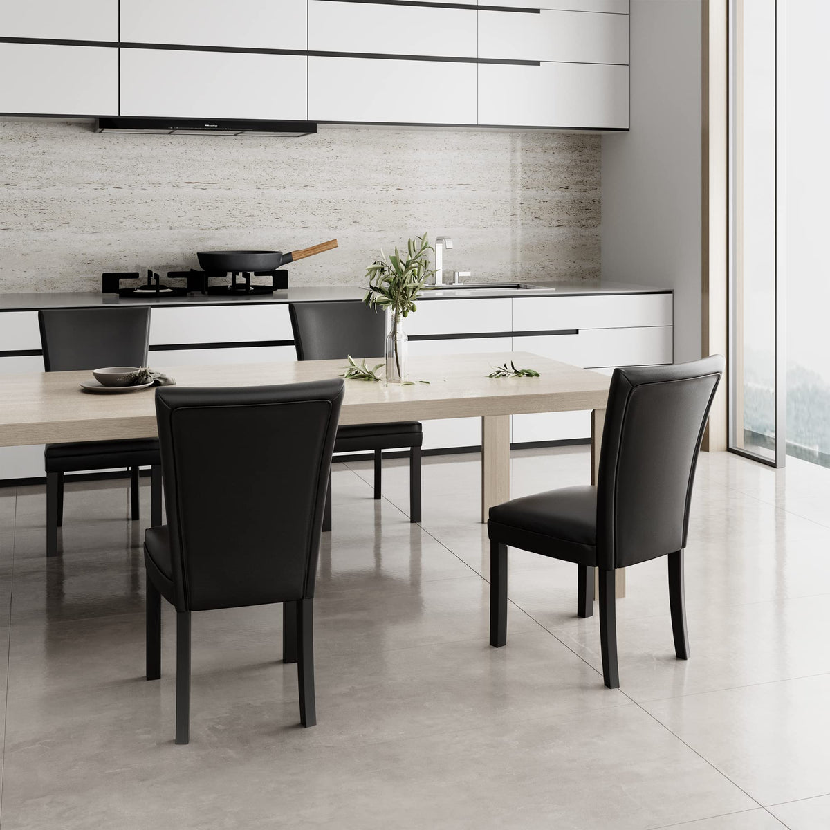 Set of 6 Black Faux Leather Upholstered Dining Chairs with Wood Legs S274148