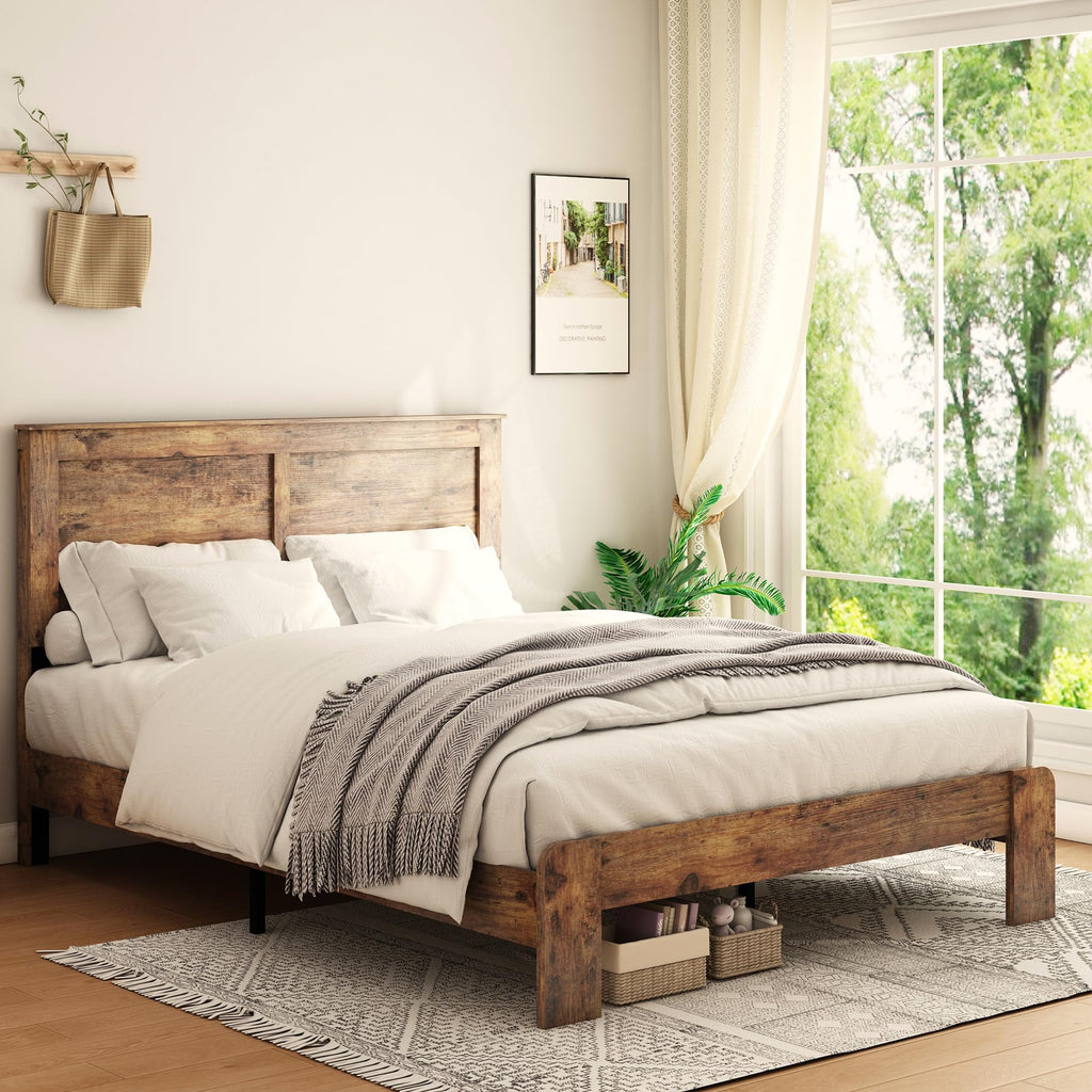 Wood Full Size Bed Frame with Headboard and Footboard I720600