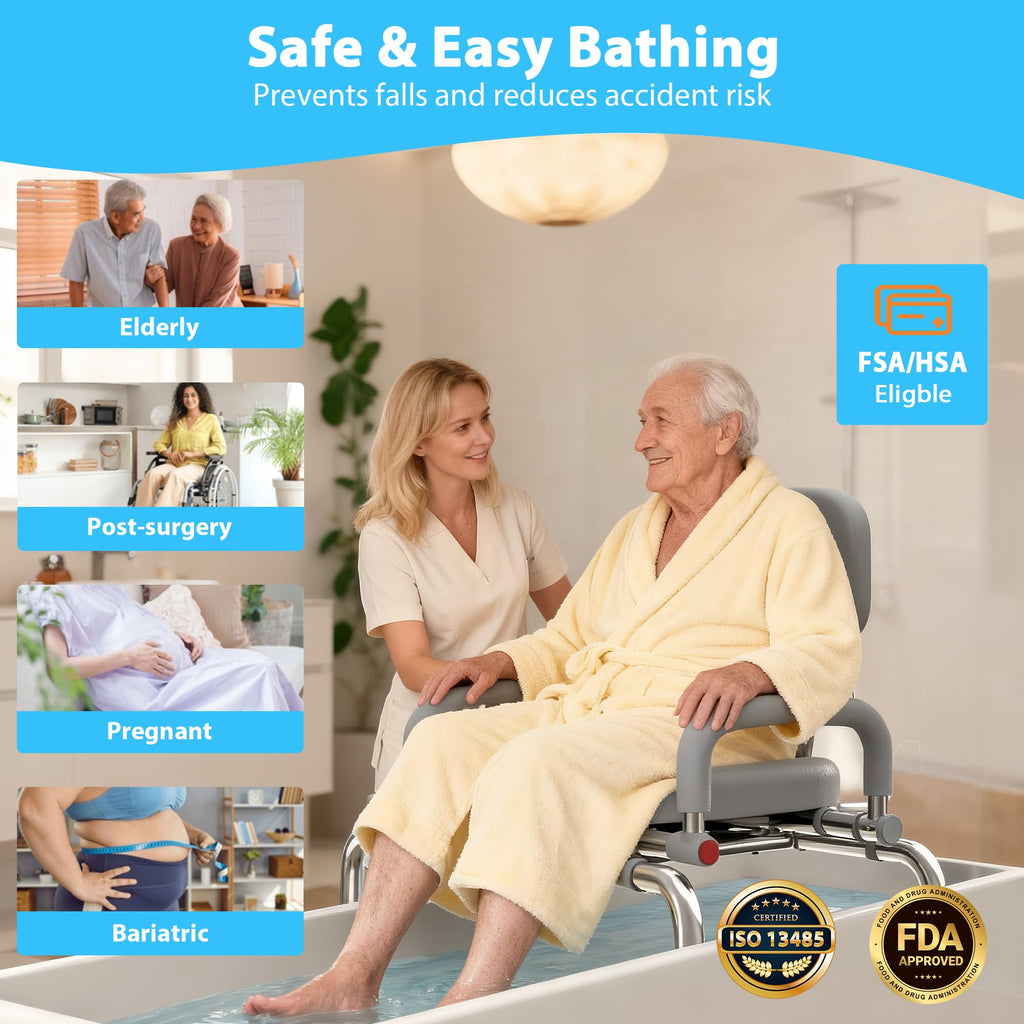 Sliding Shower Chair Tub Transfer Bench with Swivel Seat, 450lbs, Adjustable Height, Gray K817963