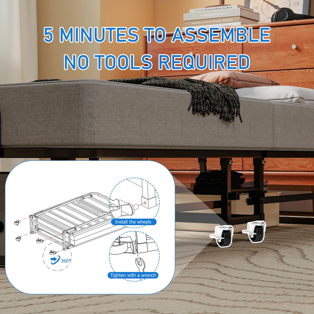 Folding Bed with Mattress, Memory Foam and Metal Frame, 75" x 31" G71444
