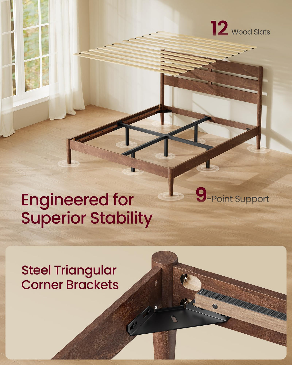 Full Wood Platform Bed with Headboard Storage Shelf B529