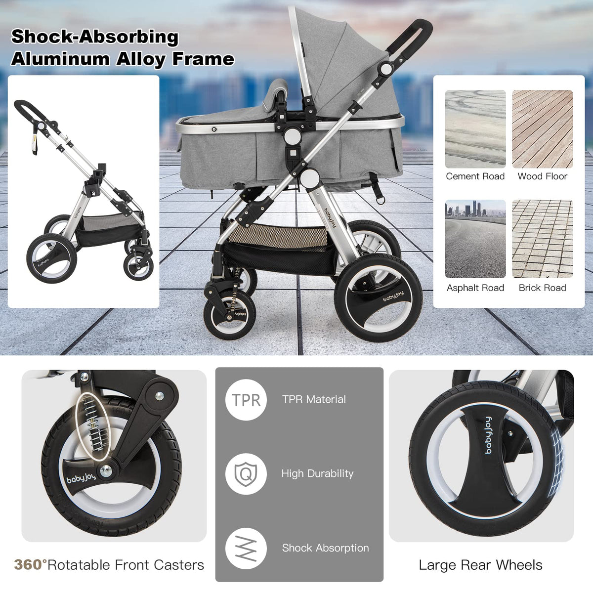 2-in-1 Convertible Bassinet Reclining Stroller K170639