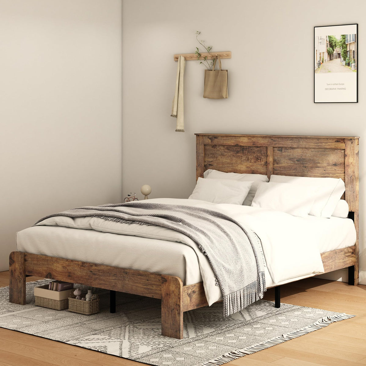 Wood Full Size Bed Frame with Headboard and Footboard I720600