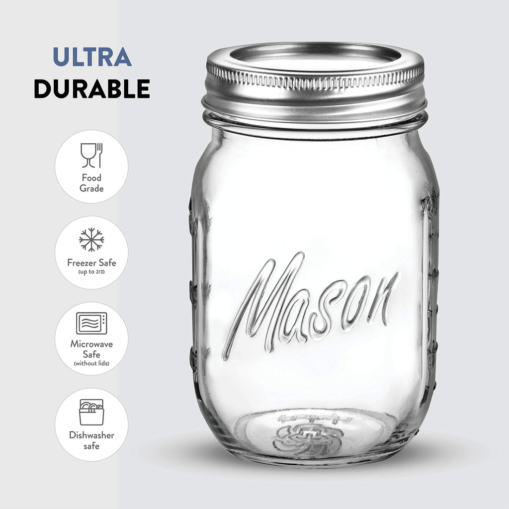 16 oz 12-Pack Regular Mouth Glass Jars with Lid & Seal Bands J172