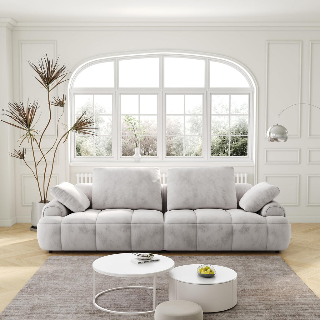 Light Gray Velvet 3 Seat Sofa with Pillow E647