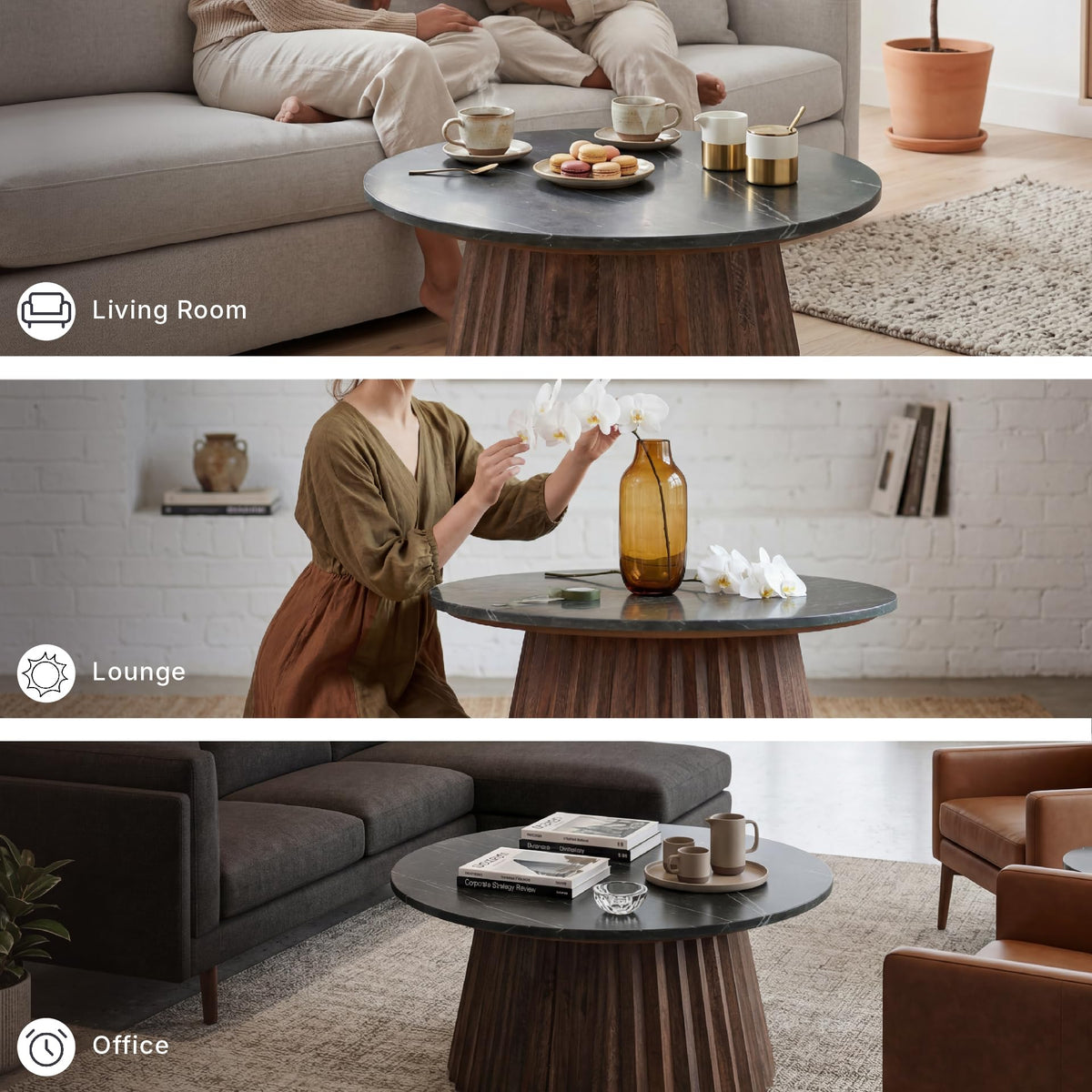 Round Fluted Marble Coffee Table D48673