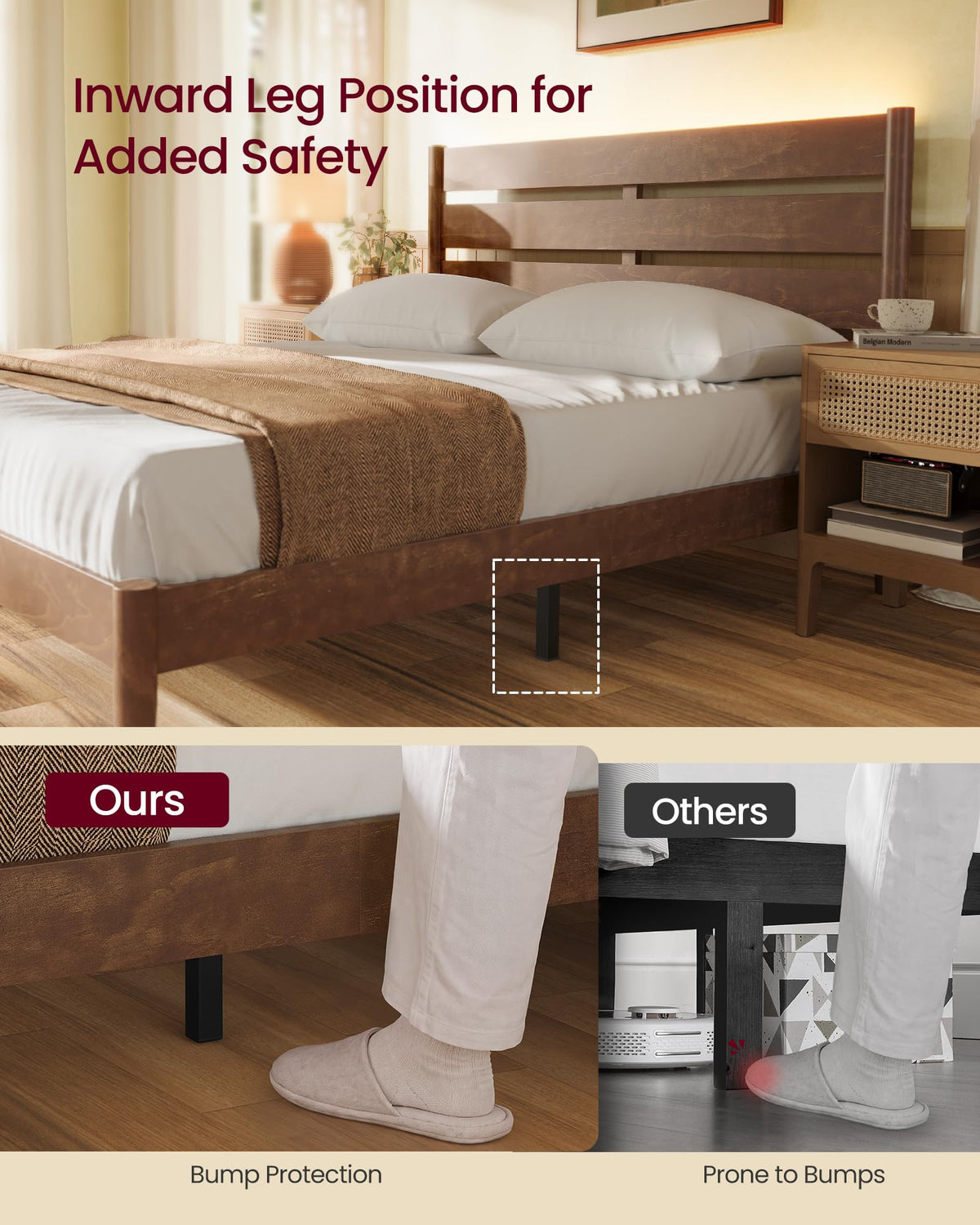 Full Wood Platform Bed with Headboard Storage Shelf B529