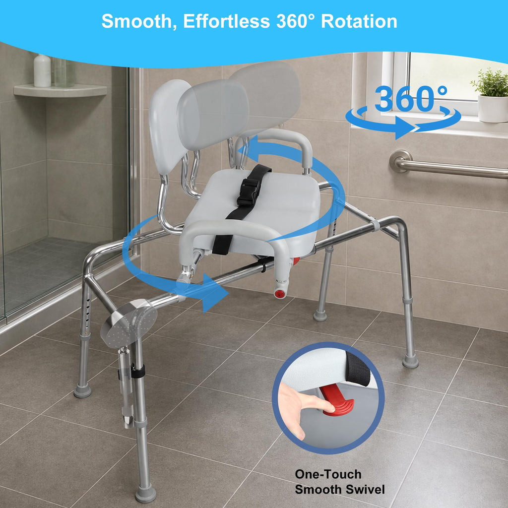 Sliding Shower Chair Tub Transfer Bench with Swivel Seat, 450lbs, Adjustable Height, Gray K817963