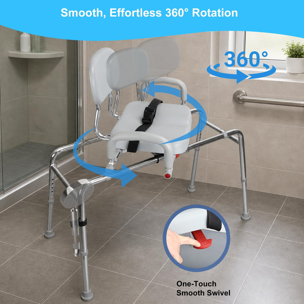 Sliding Shower Chair Tub Transfer Bench with Swivel Seat, 450lbs, Adjustable Height, Gray K817963