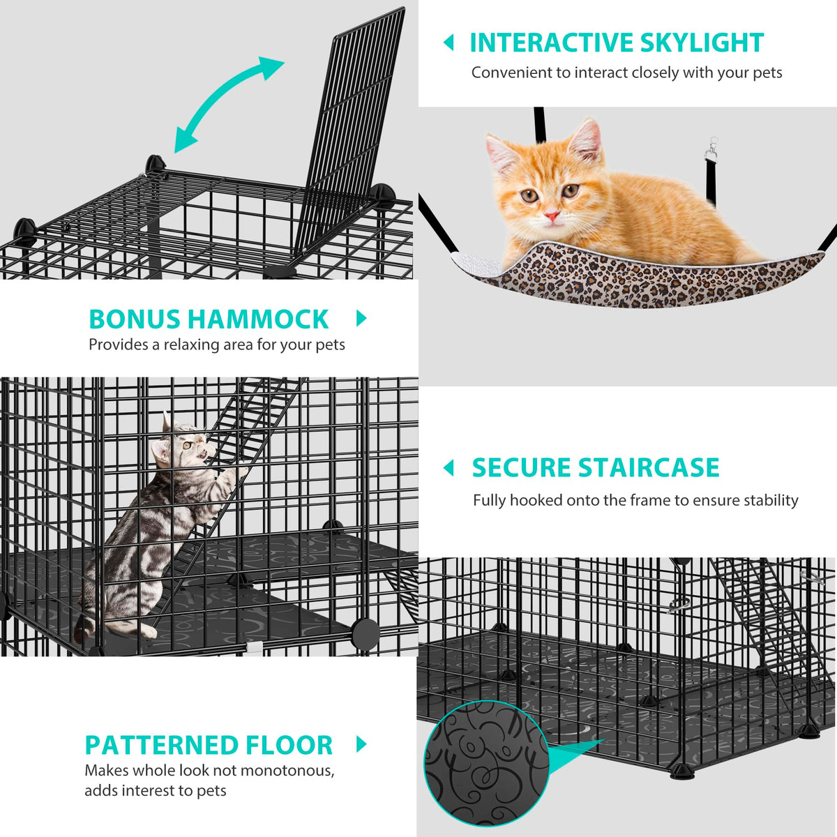 4-Tier Cat Cage Indoor Enclosure Metal Playpen with Hammock E51377
